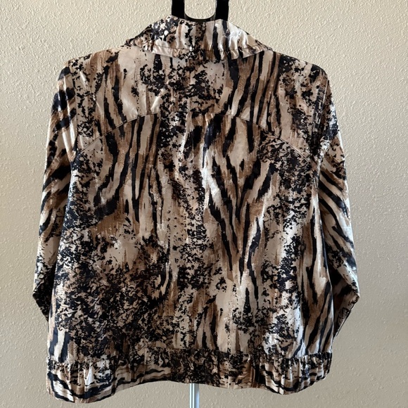 Zenergy by Chico’s Animal Stripe Jacket Zip Shiny Black/Brown Sz 12 (Chico’s 2) - Picture 5 of 14